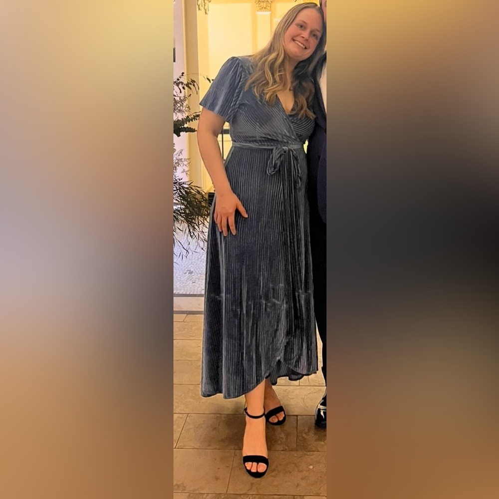 Baltic Born Blue Wrap Maxi Dress with Flutter Sleeves